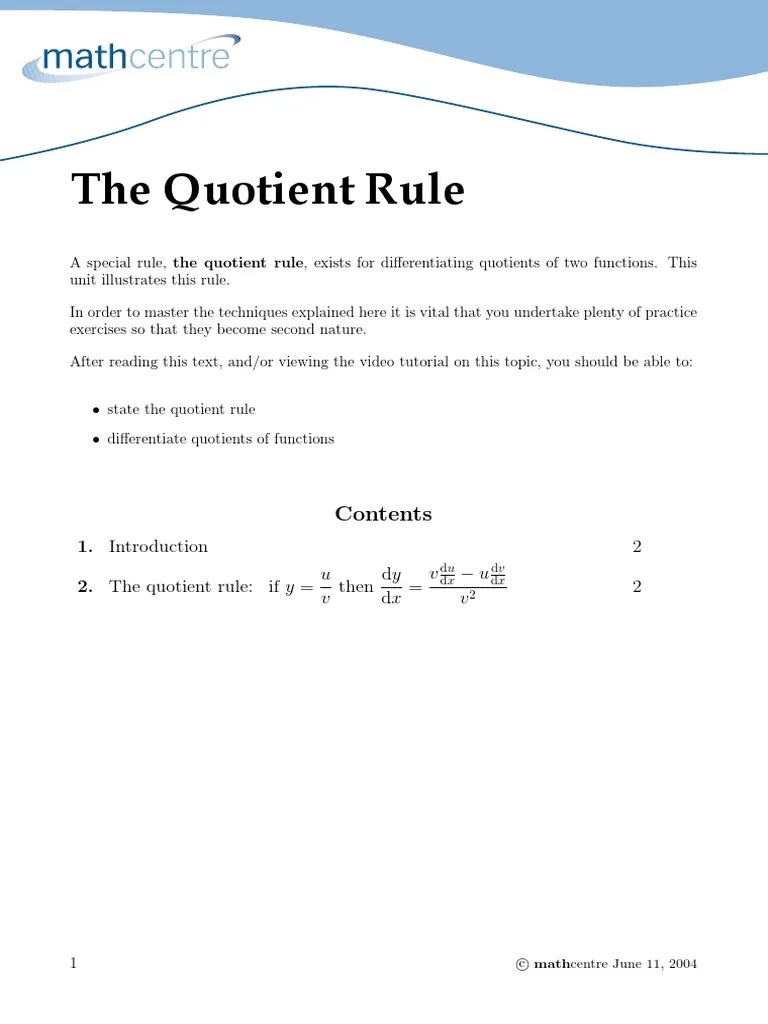 Differentiating Quotients Using The Quotient Rule | PDF | Trigonometric ...
