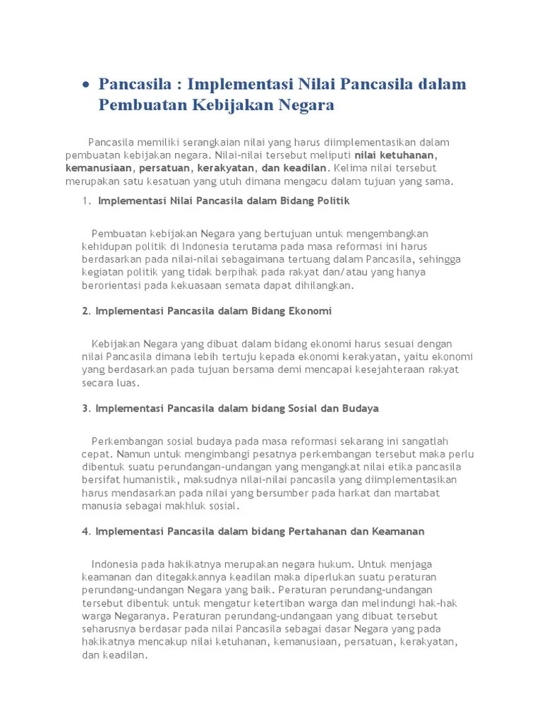Pembuatan Kebijakan Negara: Pancasila: Implementasi Nilai Pancasila Dalam