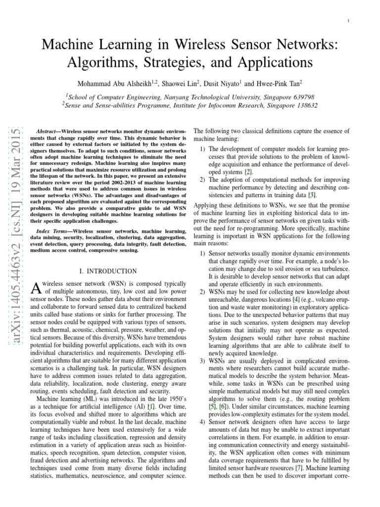 Machine Learning In Wireless Sensor Networks | PDF | Wireless Sensor ...