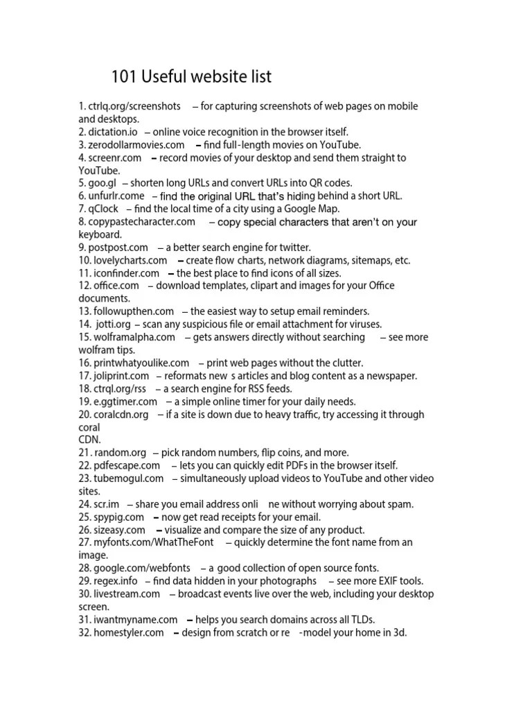 101 Useful Websites | Download Free PDF | Online And Offline | Websites