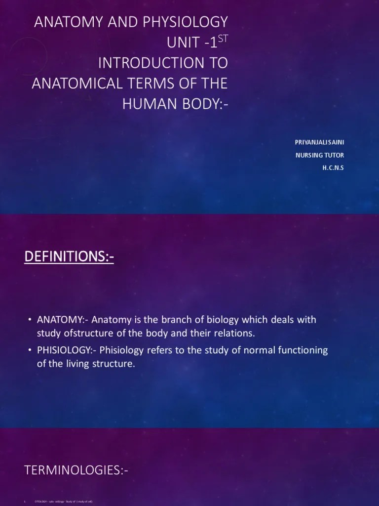 Anatomy & Physiology Unit 1 | PDF | Human Body | Anatomical Terms Of ...