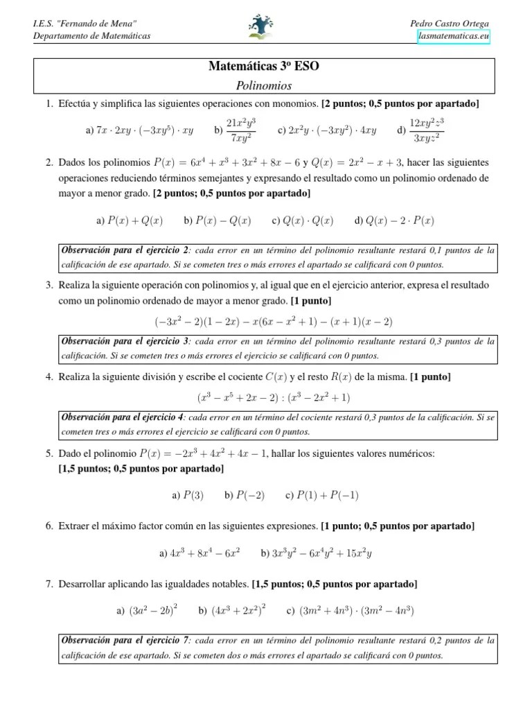 Examen Polinomios3eso3 PDF | PDF | Análisis Numérico | Matemáticas ...