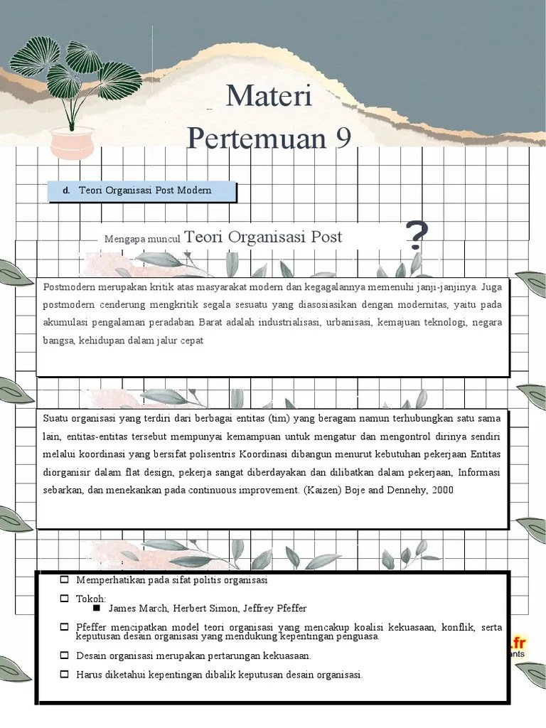 Materi Pertemuan 9: Teori Organisasi Post Modern | PDF