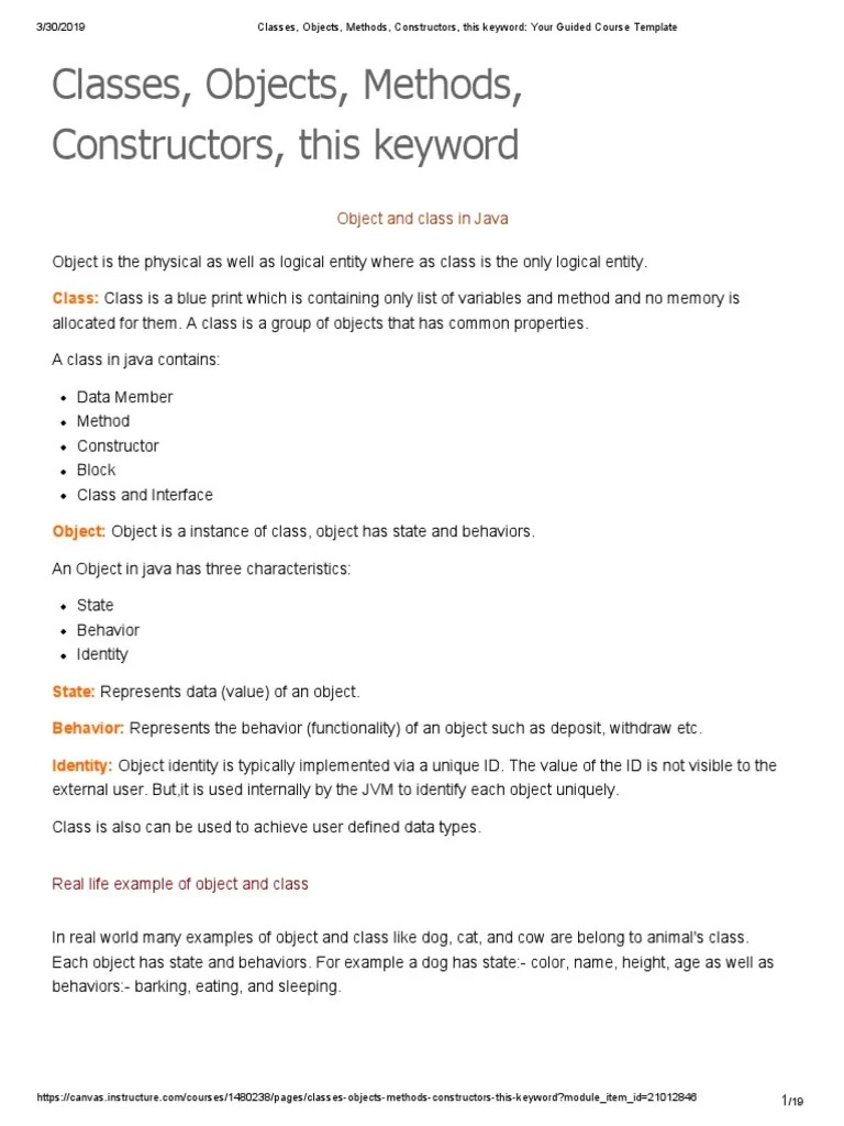 Classes Objects Methods Constructors In Java | PDF | Constructor ...