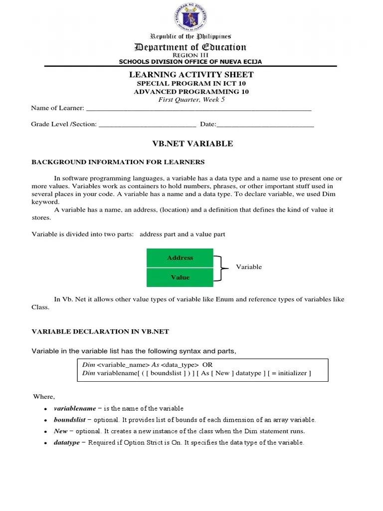 Declaring Variables, Constants, And Enumerations In VB.NET | PDF ...