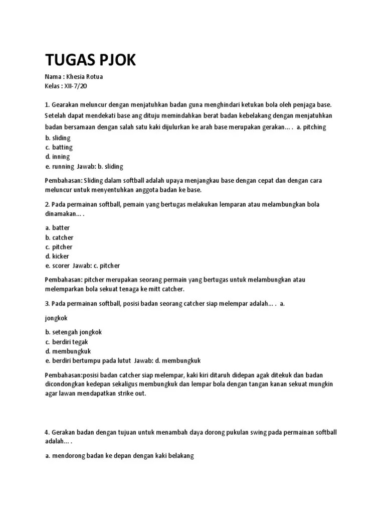 Pemain ini akan berjaga di belakang pemukul atau batter untuk menangkap . Tugas Penjas Pdf