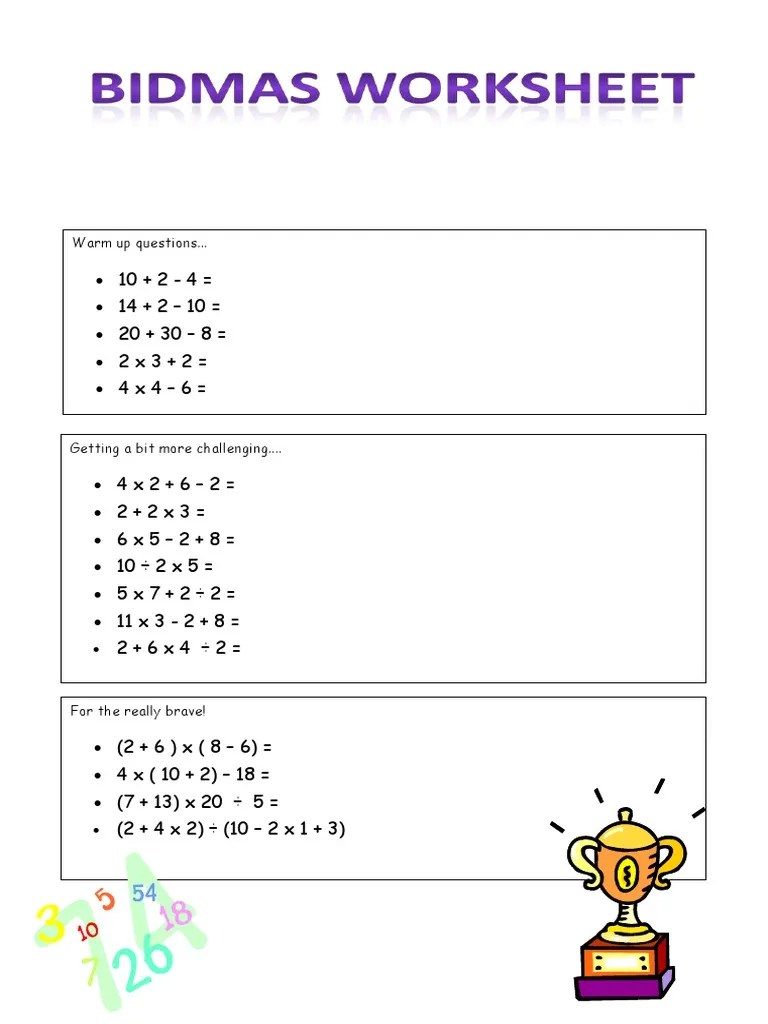 BIDMAS Worksheet | PDF