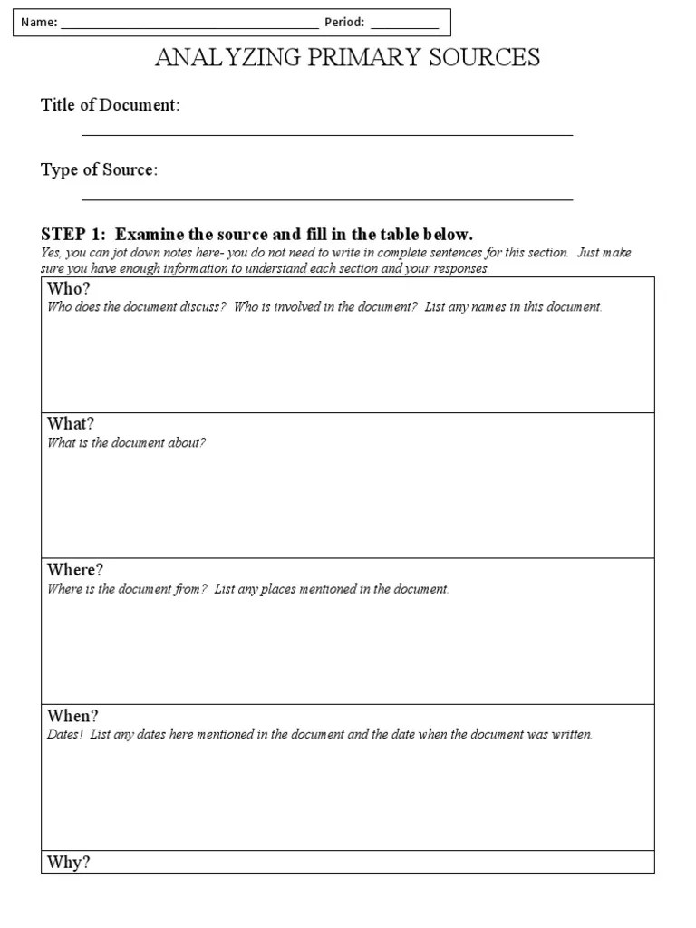 Primary Source Analysis Worksheet Template | PDF