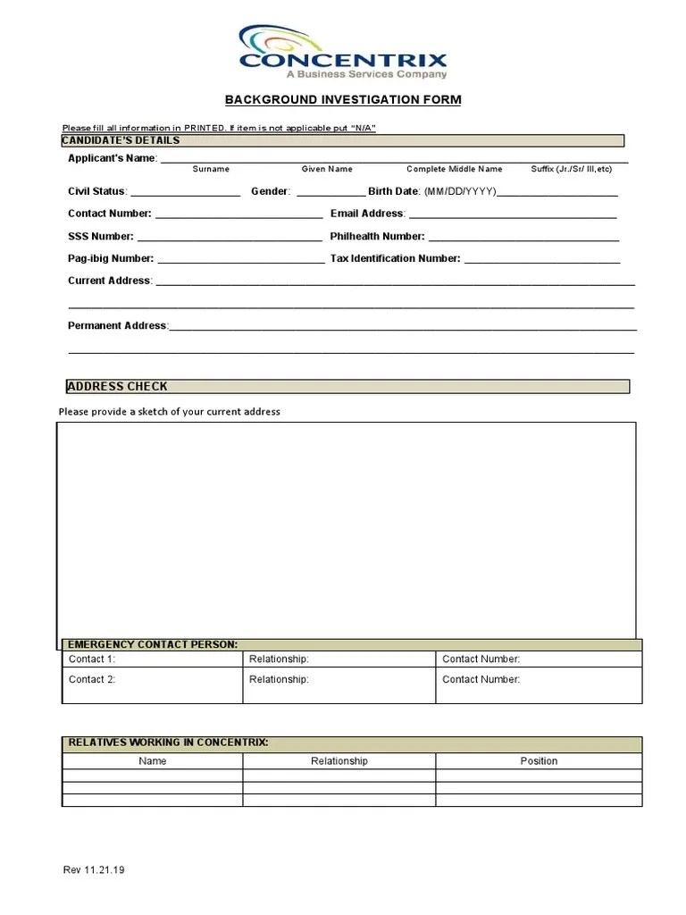 Background investigation form: address check