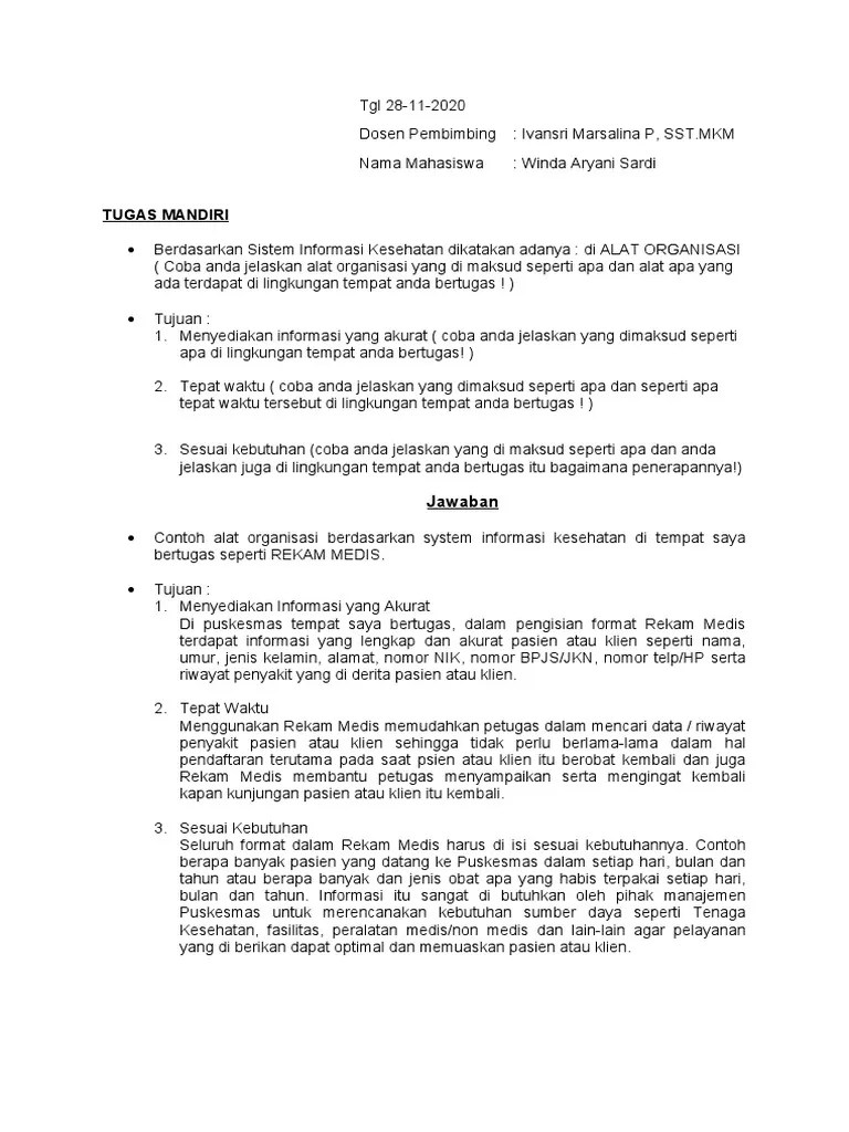 Sistem informasi pendaftaran siswa baru smk al huda kota kediri. 1 Is Winda Aryani Sardi Tugas Mandiri Mk Sistem Informasi Kesehatan Pdf