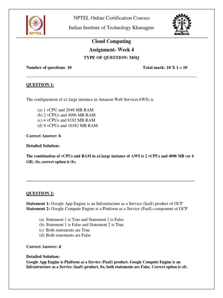 NPTEL CC Assignment 4 | PDF | Platform As A Service | Cloud Computing