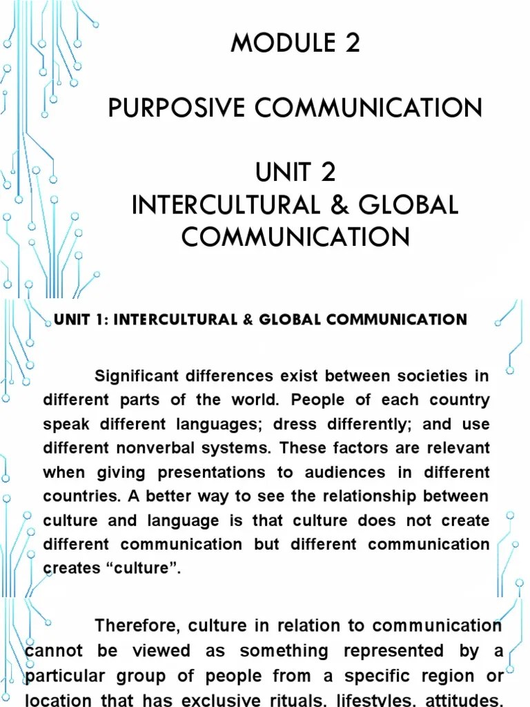 MODULE 2 PURPOSIVE COMMUNICATION (UNIT 2 - LESSONS 1-2) PPT PDF | PDF | Cross Cultural ...