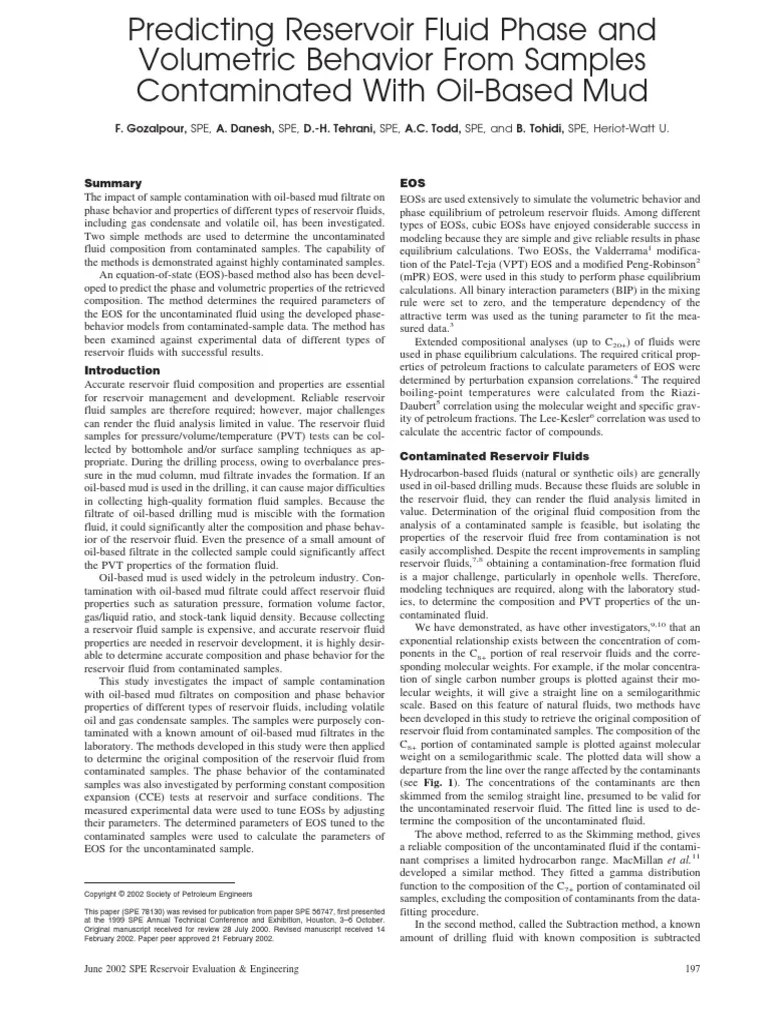 Predicting Reservoir Fluid Phase And Volumetric Behavior From Samples ...