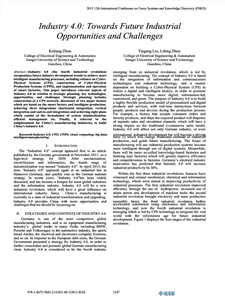 Industry 4.0 Towards Future Industrial Opportunities And Challenges | PDF