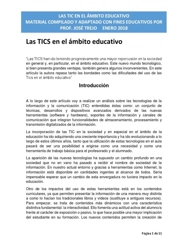 Las TIC En El Ámbito Educativo PDF | PDF | Tecnología De Información Y Comunicaciones ...