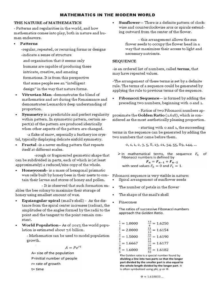 Mathematics In The Modern World | PDF | Pattern | Numbers