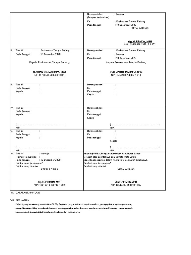 SPPD Perjalanan Dinas Lembar 2 | PDF