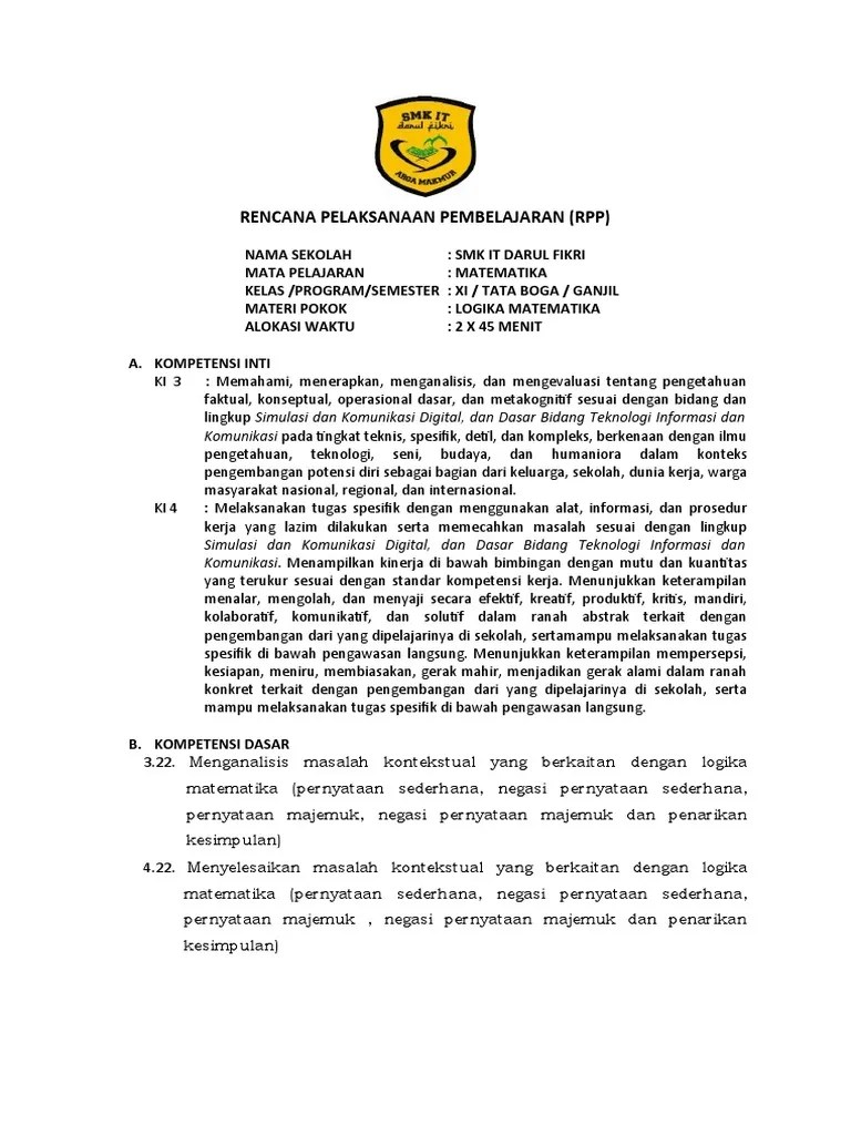 RPP Logika Matematika | PDF