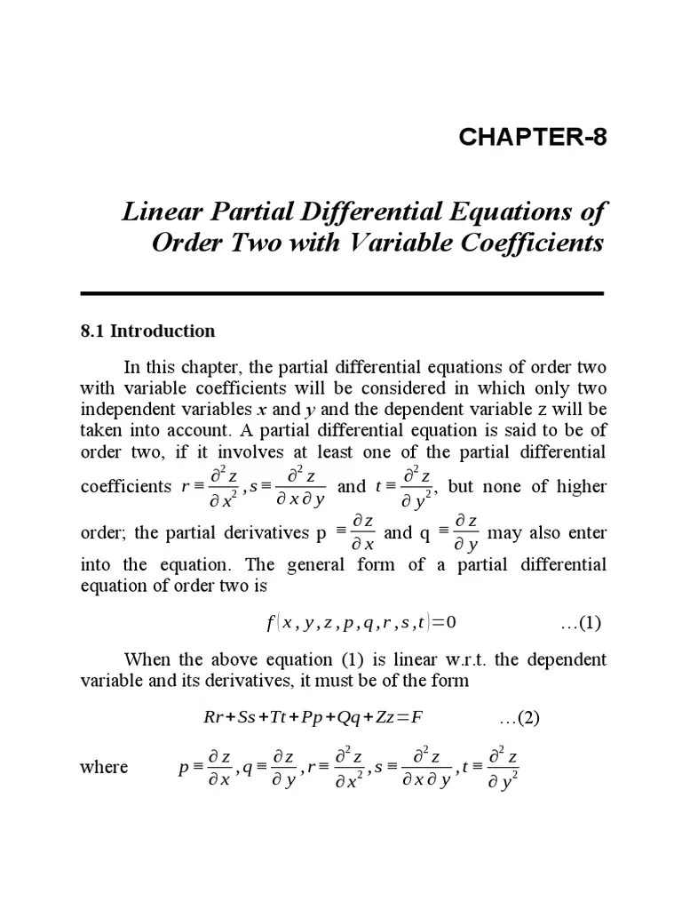 Linear Partial Differential Equations Of Order Two With Variable Coefficients | PDF | Partial ...