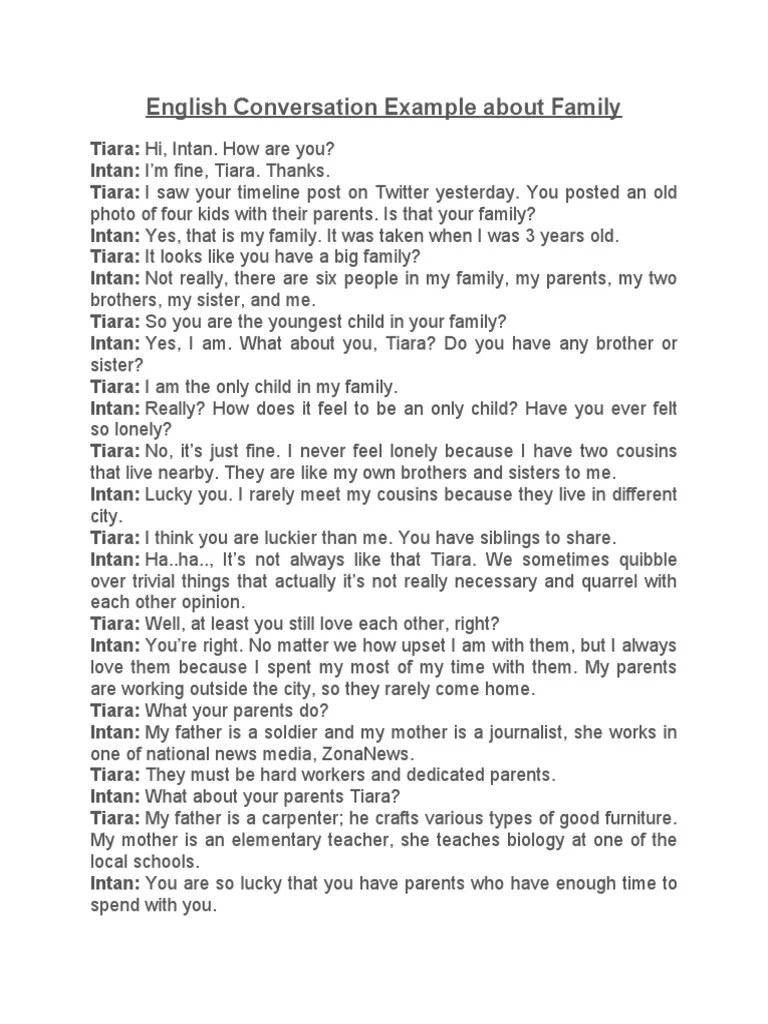 English Conversation Example About Family | PDF