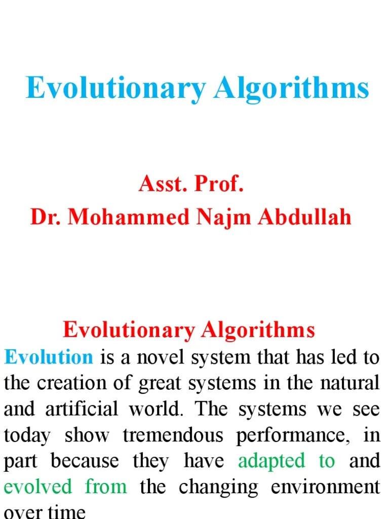 Evolutionary Algorithms: Asst. Prof. Dr. Mohammed Najm Abdullah | PDF ...