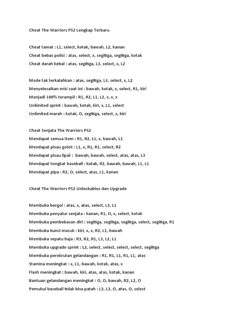 Di the warriors ps 2, pemain memerlukan beberapa perlengkapan untuk menghadapi gank lain dalam bertarung seperti kebutuhan dasar yakni darah, . Cheat The Warriors Ps2 Lengkap Terbar1 Pdf