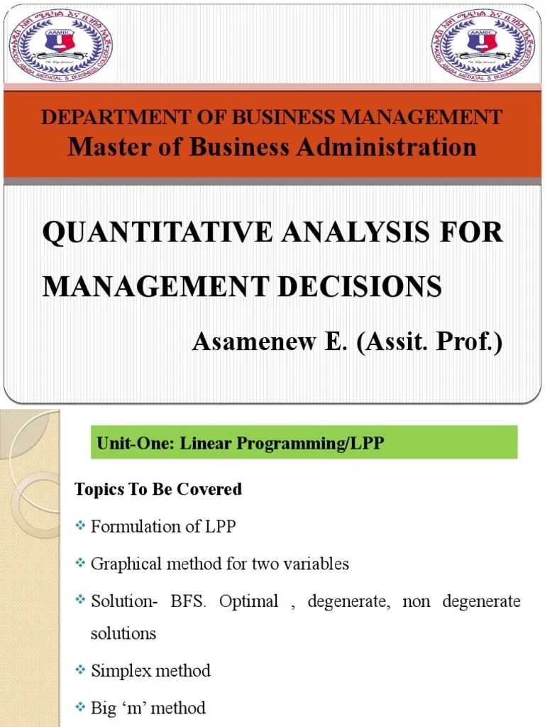 Master Of Business Administration: Quantitative Analysis For Management ...
