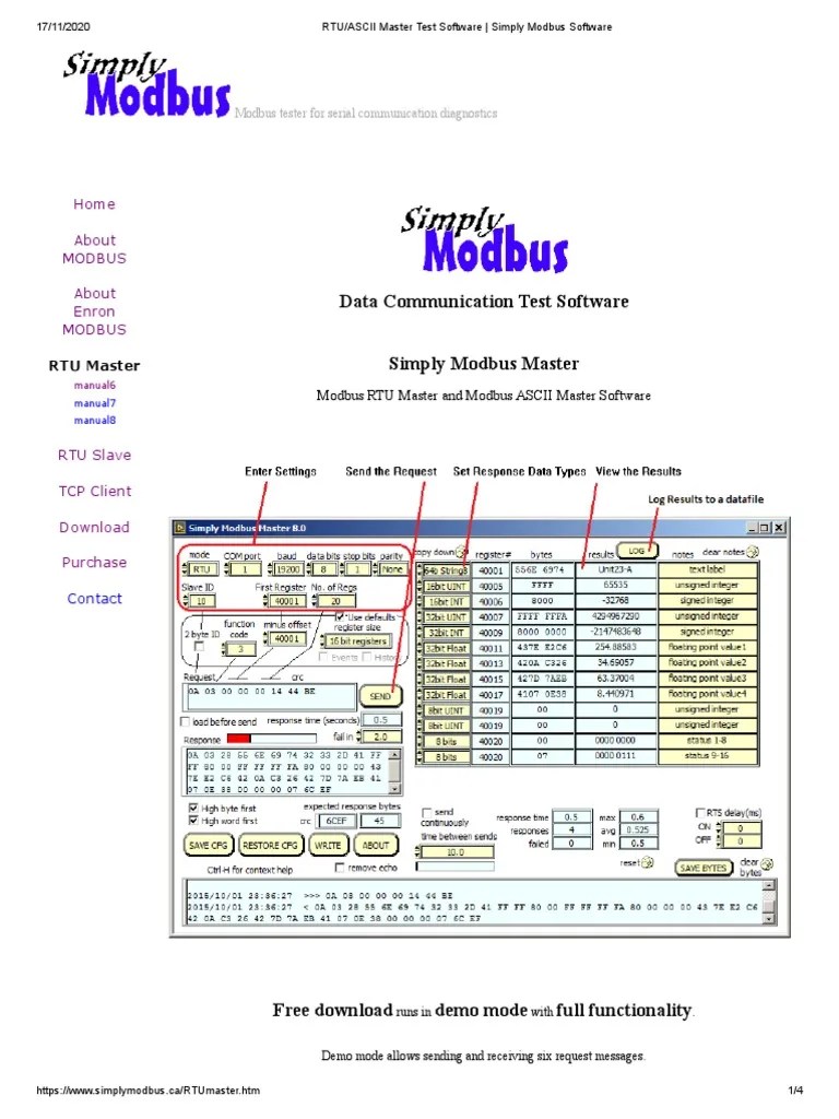 RTU - ASCII Master Test Software - Simply Modbus Software | PDF | Computing | Computer Architecture