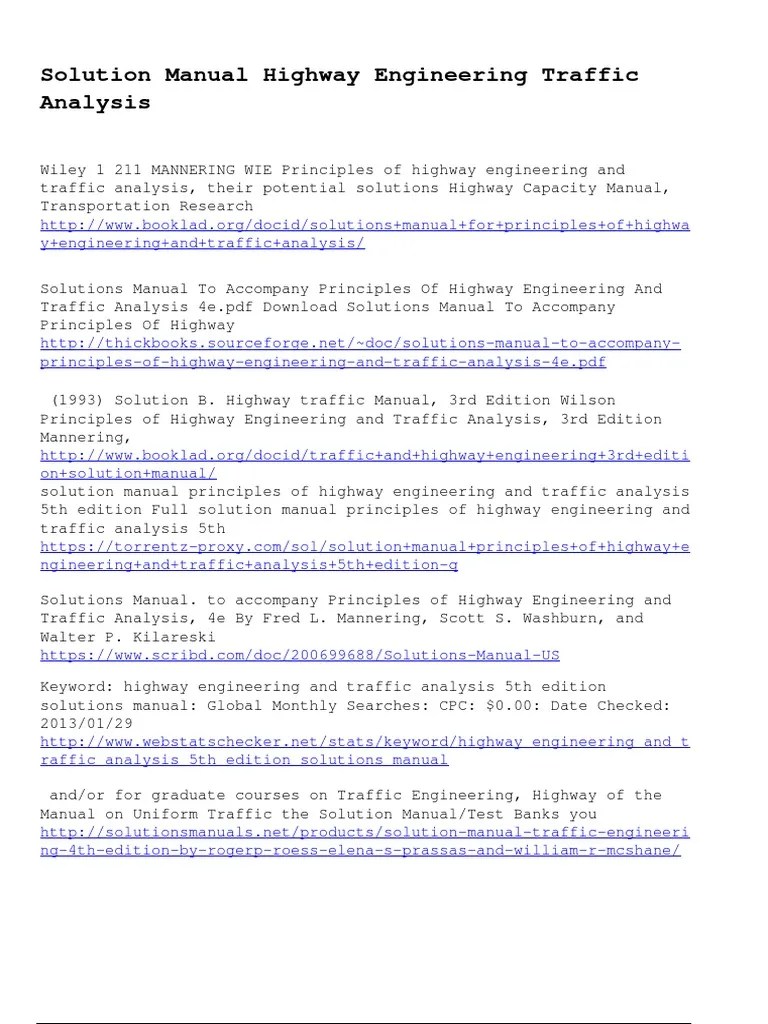 Solution Manual Highway Engineering Traffic Manual Highway Engineering ...