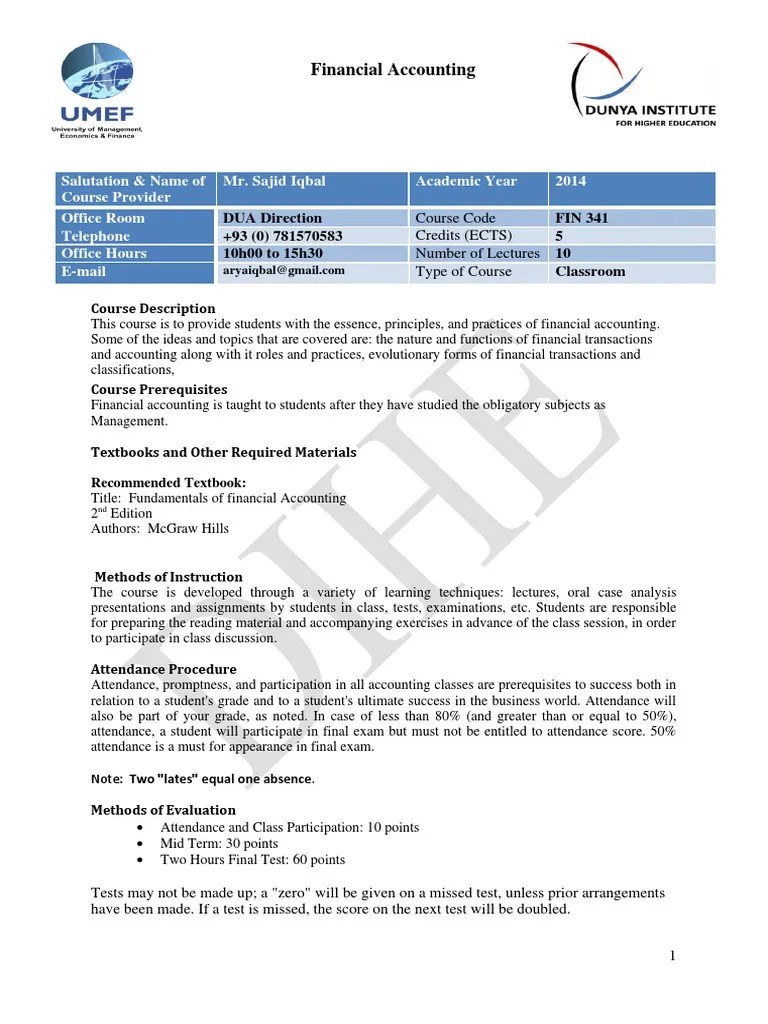 Financial Accounting Course Guide | PDF | International Financial ...