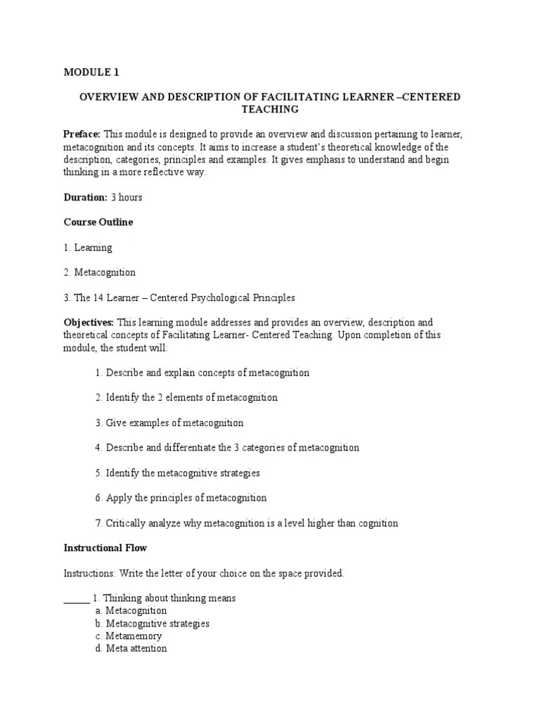 Module In Facilitating Learner Centered Teaching | PDF | Metacognition ...