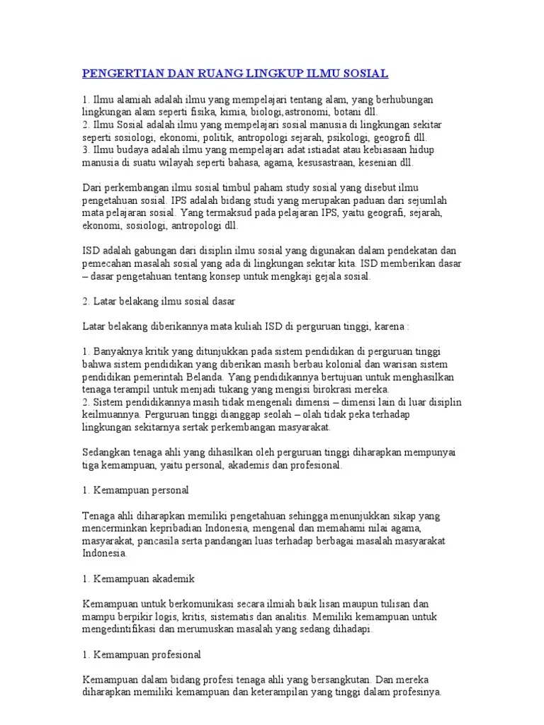Ruang Lingkup Ilmu Sosial Budaya Dasar - Berbagai Ruang