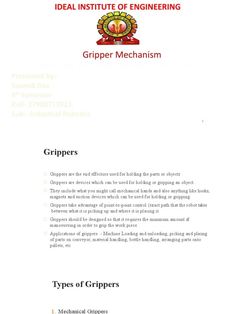 Gripper Mechanism: Department Of Mechanical Engineering | PDF | Applied And Interdisciplinary ...