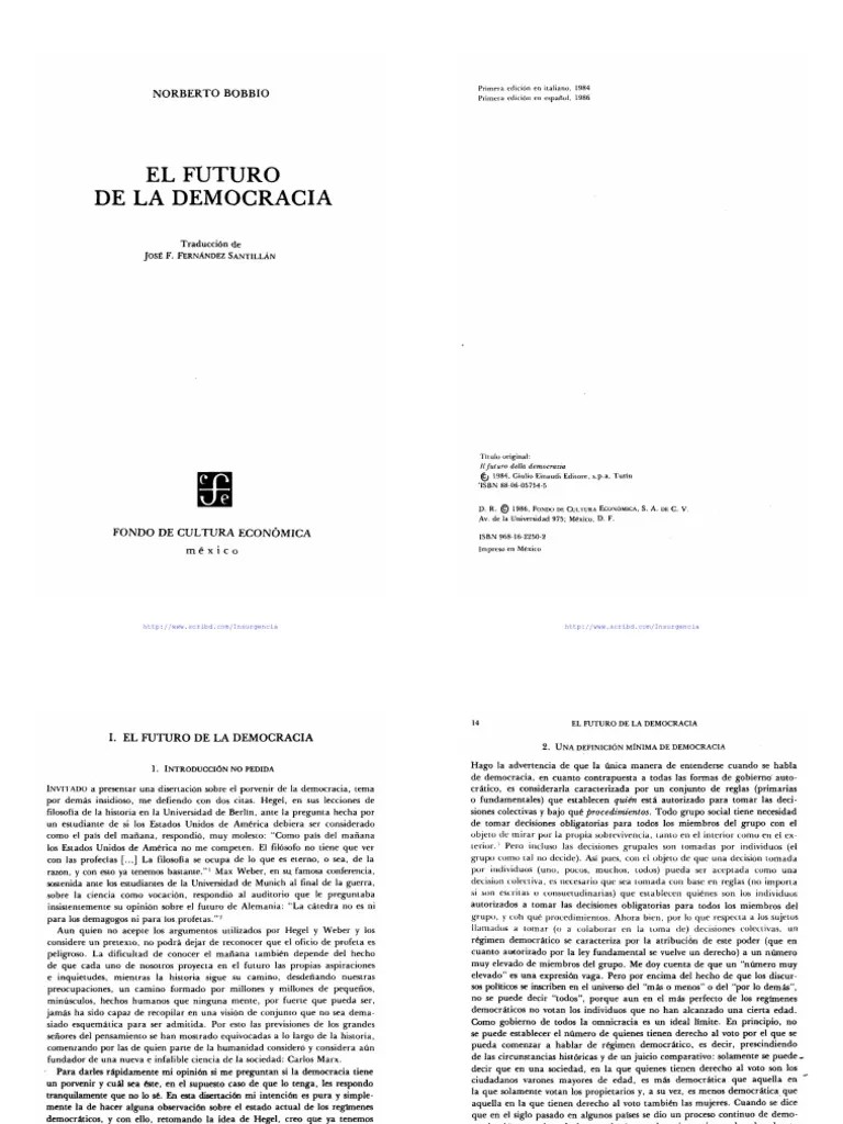 Unidad 4 - Texto 4 - Bobbio - El Futuro De La Democracia. Capitulo 1 Y 2. | PDF | Democracia ...