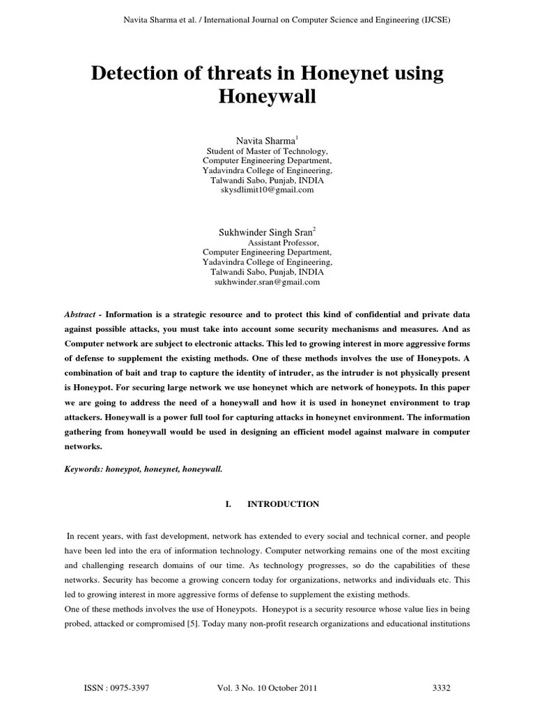 Detection Of Threats In Honeynet Using Honeywall: Navita Sharma | PDF ...