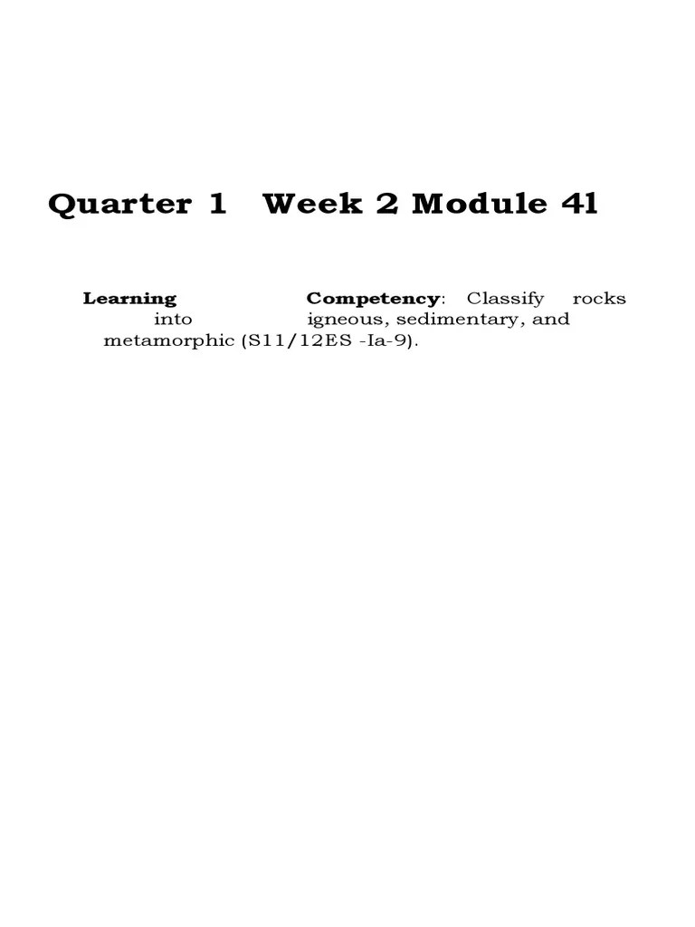 SCIENCE - Q1 - W2 - Mod4 - Earth And Life Science (Classification Of Rocks) | PDF | Rock ...