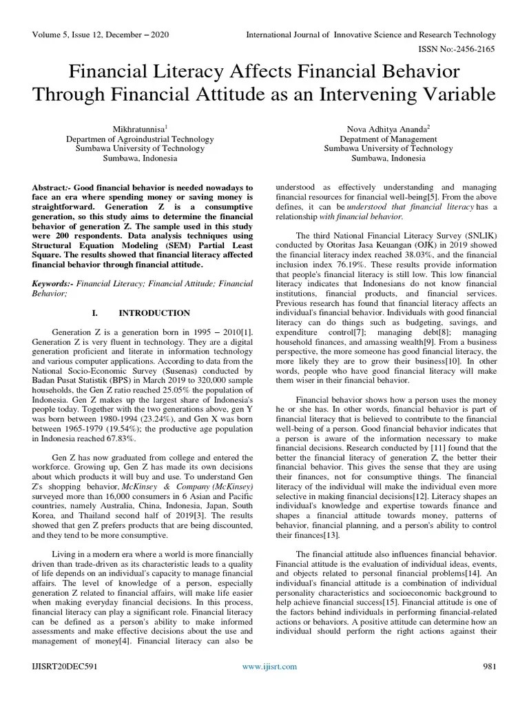 Financial Literacy Affects Financial Behavior Through Financial Attitude As An Intervening ...
