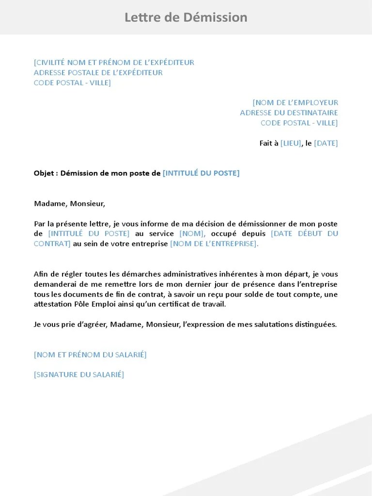 Une attestation de présence à l'entretien, au concours ou à la prestation devra être retournée à pôle emploi. 22 Lettre Demission Simple Pdf