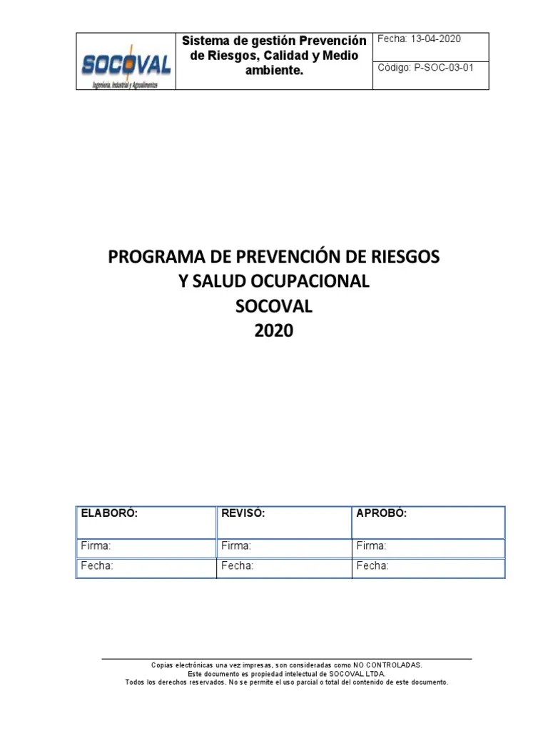 Programa De Prevencion De Riesgos 2020 | PDF | Seguridad | Seguridad Y Salud Ocupacional