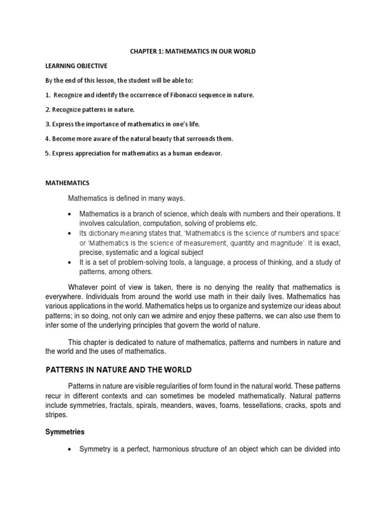 Chapter 1 Mathematics In Our World PDF | PDF | Pattern | Symmetry