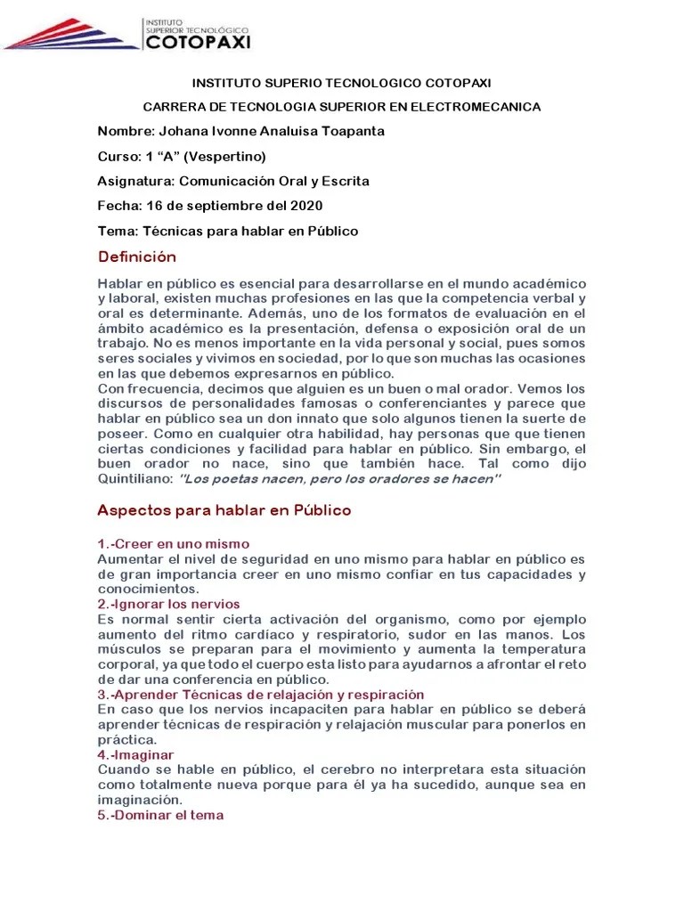 Tecnicas Para Hablar En Publico | PDF | La Naturaleza Humana | Cognición