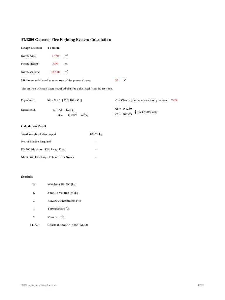 FM200 Gaseous Fire Fighting System Calculation | PDF