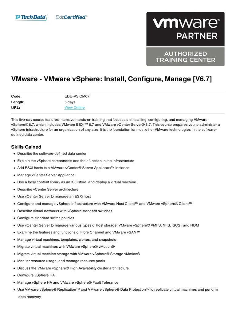 Vmware Vsphere Install Configure Manage V6 7 PDF | PDF | V Mware | Server (Computing)