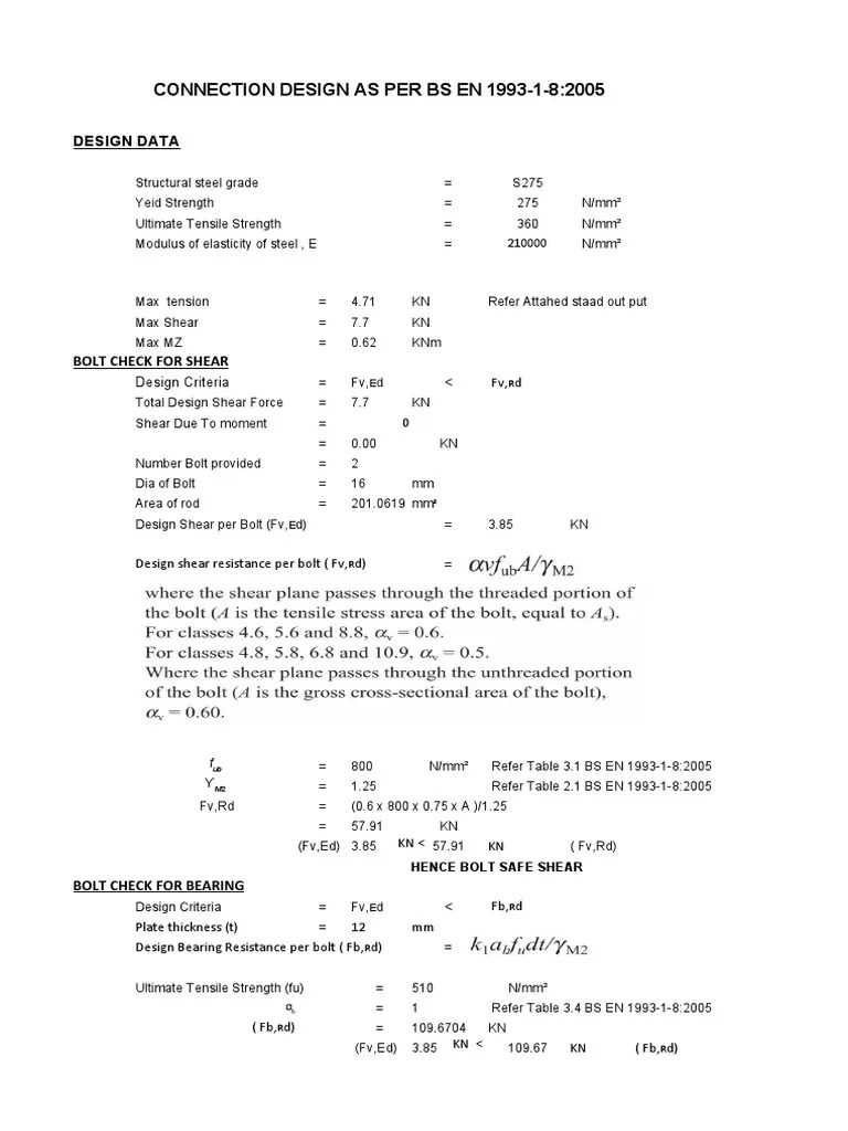 Connection Design Of A Bolted Steel Joint According To BS EN 1993-1-8:2005 | PDF | Screw | Young ...