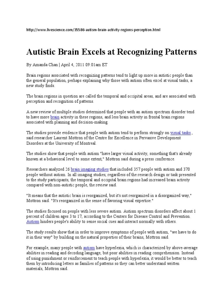 Autistic Brain Excels At Recognizing Patterns - LiveScience 4.30.17 ...