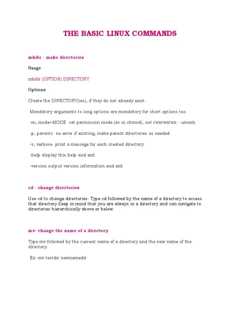The Basic Linux Commands: Mkdir - Make Directories | PDF | Computer ...