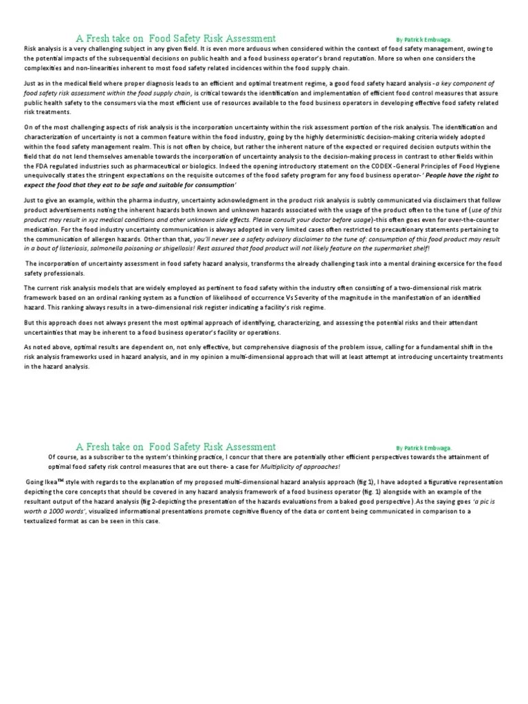 Risk Analysis In Food Safety - A Fresh Take | PDF | Risk Assessment | Risk Management