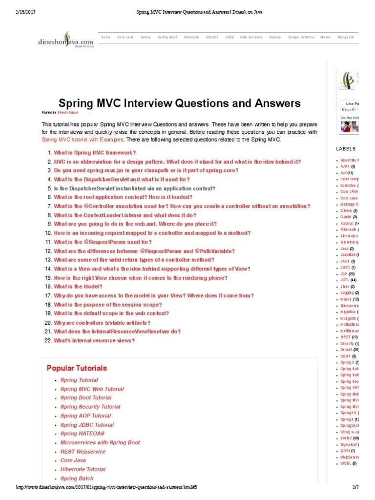 Spring MVC Interview Questions And Answers | PDF | Spring Framework ...