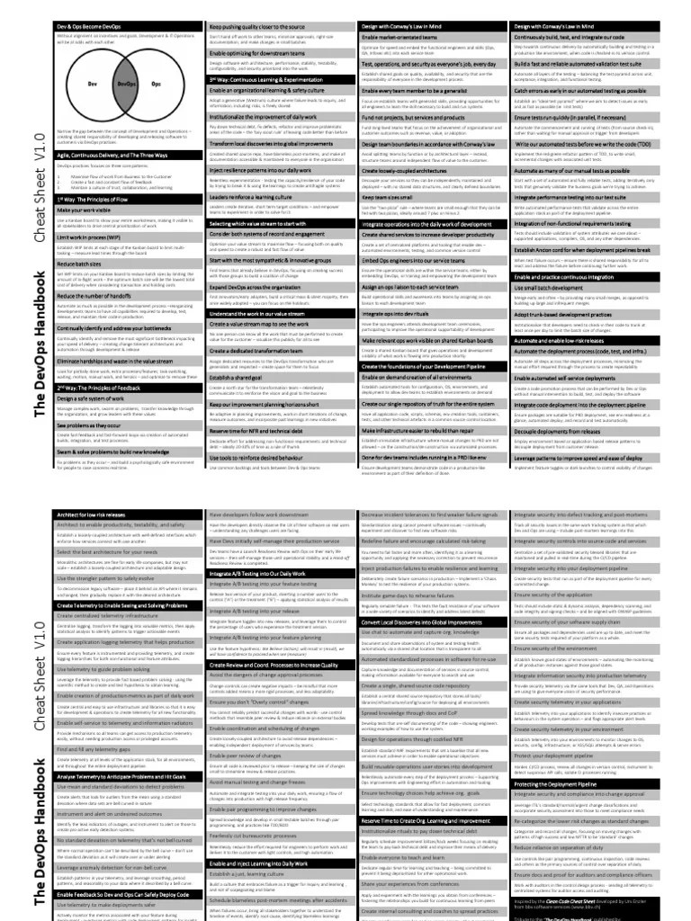 The DevOps Handbook - Cheat Sheet V1.0 | PDF | Telemetry | Automation