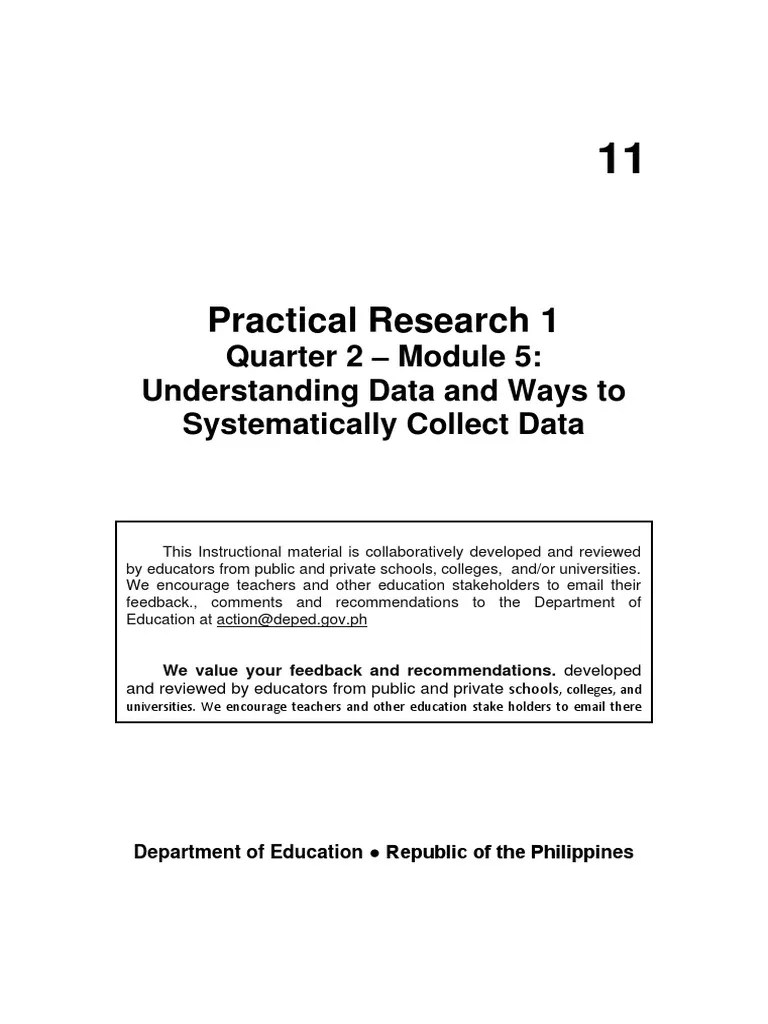 Practical Research 1: Quarter 2 - Module 5: Understanding Data And Ways ...